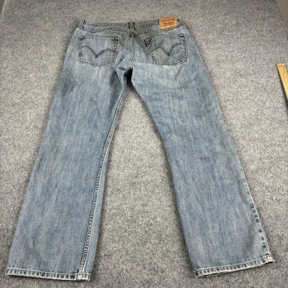 Levi's 514 Jeans Mens 36x32 Slim Straight Y2K Light Wash‎ Distressed Faded Blue